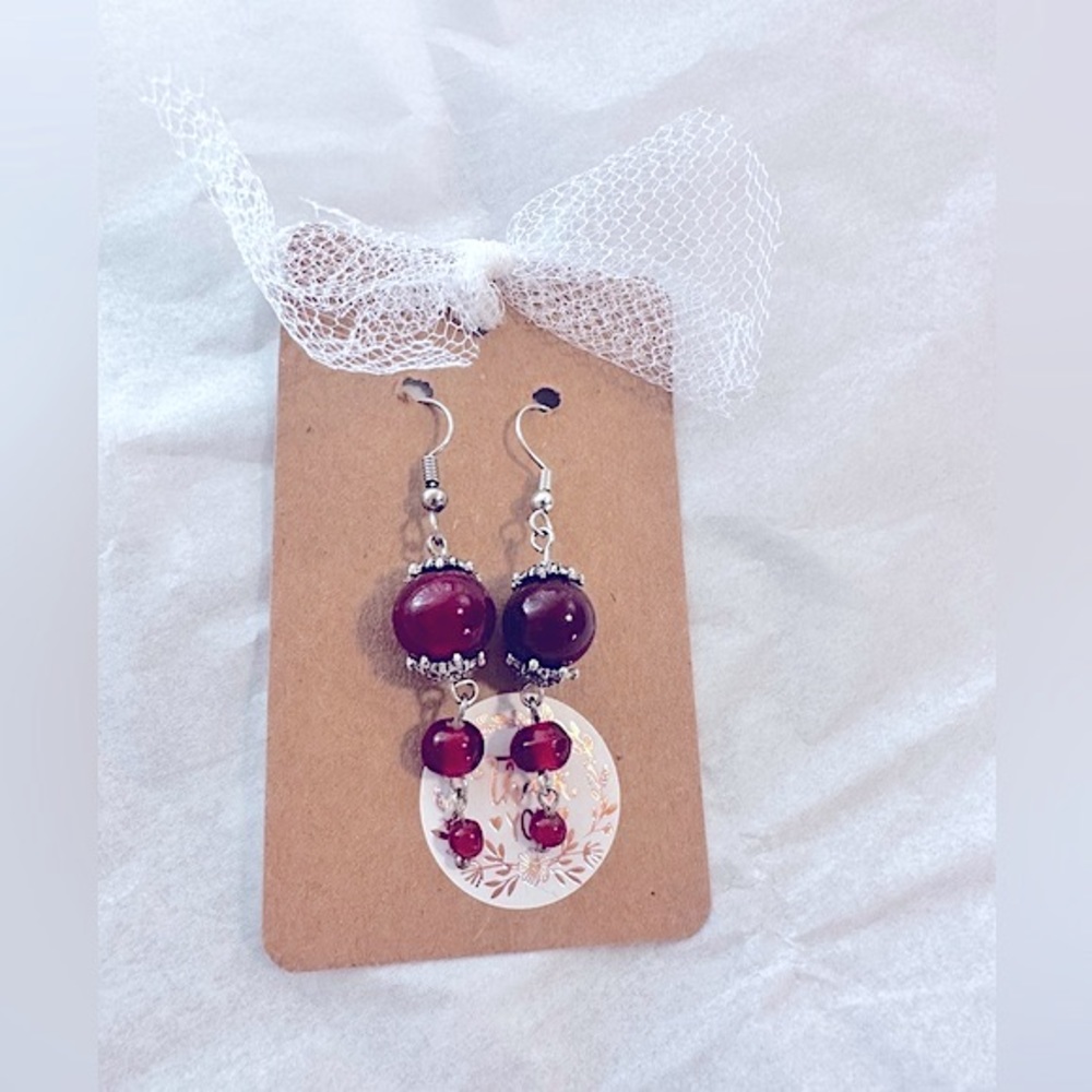 Soul Embellishment’s Crafted 3-Tier Red-Carnelian Gems Fine Stamped 925s Earring